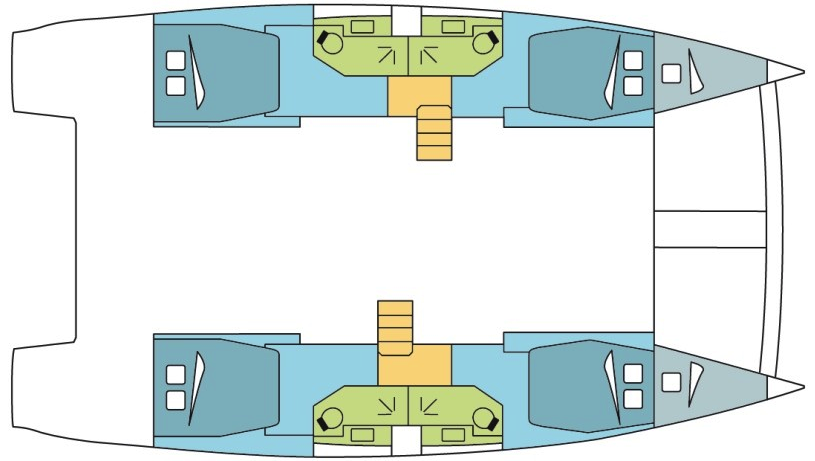 A Bali 4.5 catamaran 4 double cabins floor plan